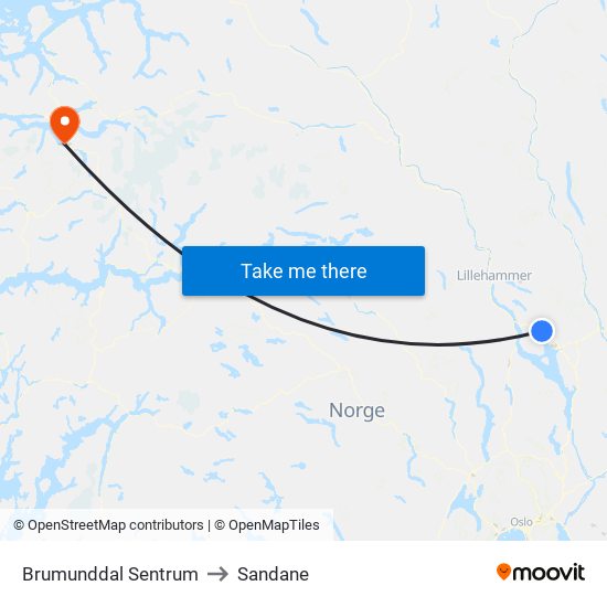 Brumunddal Sentrum to Sandane map