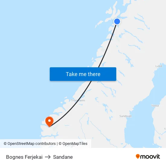 Bognes Ferjekai to Sandane map