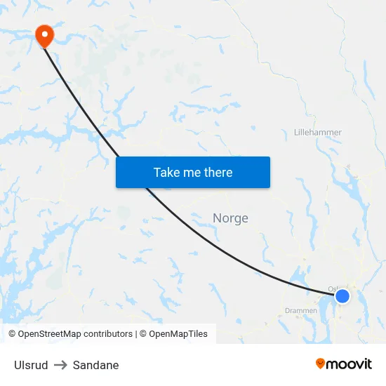 Ulsrud to Sandane map