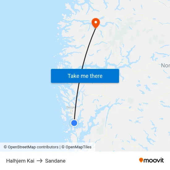 Halhjem Kai to Sandane map