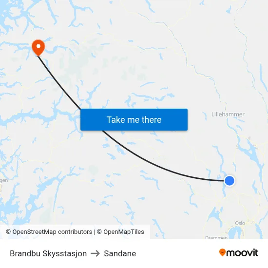 Brandbu Skysstasjon to Sandane map