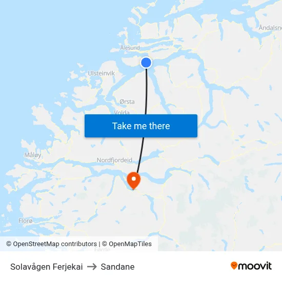 Solavågen Ferjekai to Sandane map