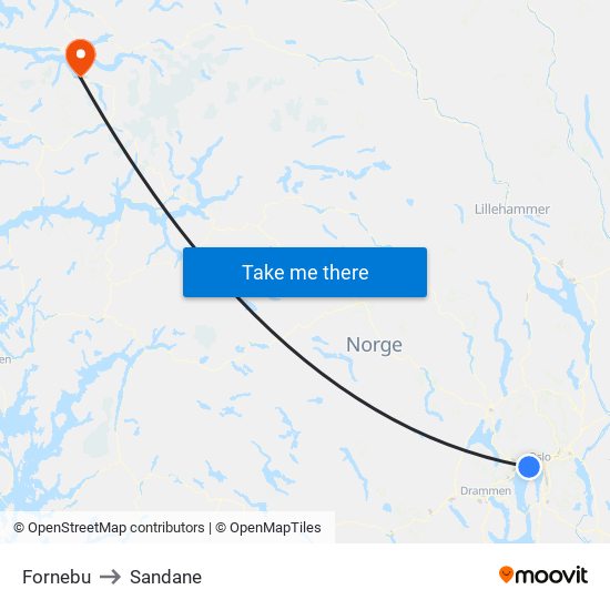 Fornebu to Sandane map