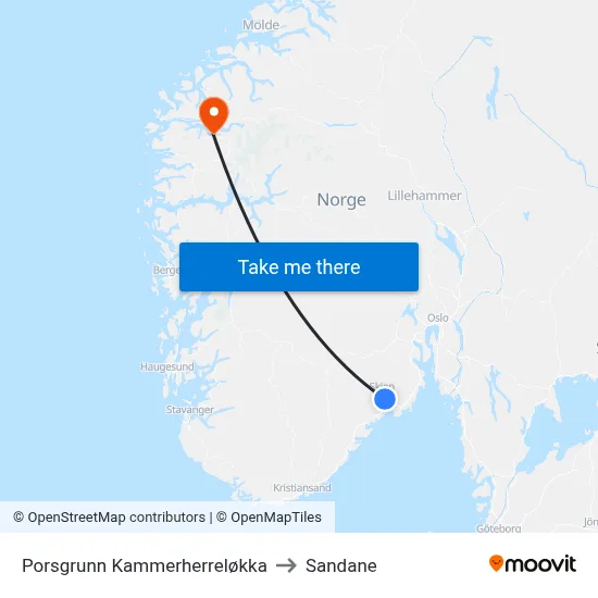 Porsgrunn Kammerherreløkka to Sandane map