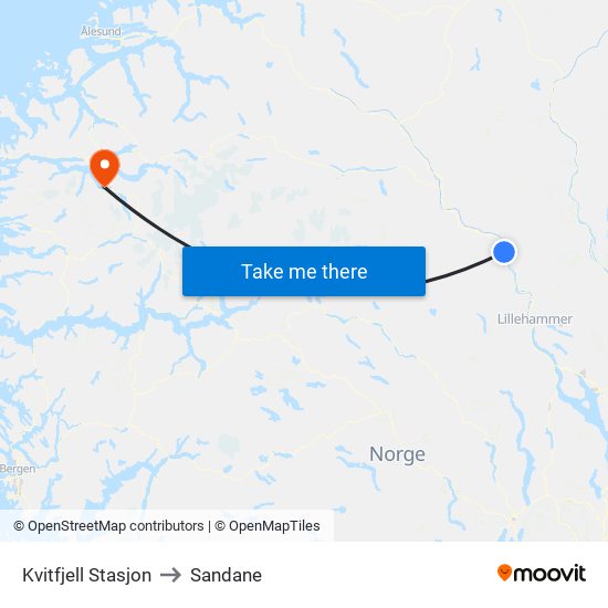 Kvitfjell Stasjon to Sandane map