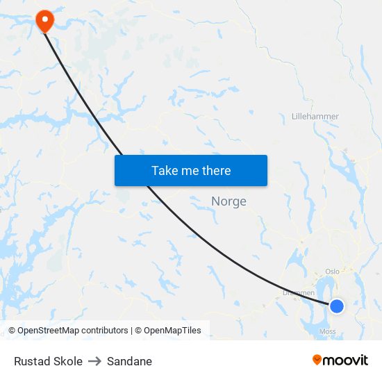 Rustad Skole to Sandane map