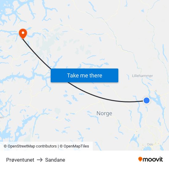 Prøventunet to Sandane map