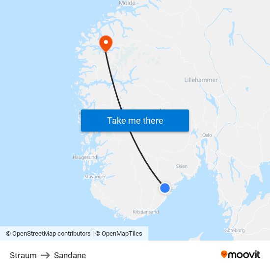 Straum to Sandane map