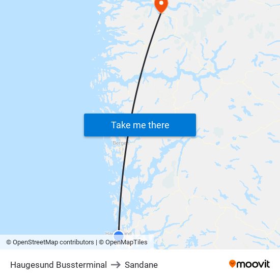 Haugesund Bussterminal to Sandane map