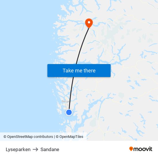 Lyseparken to Sandane map