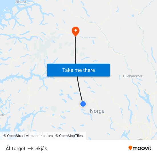 Ål Torget to Skjåk map