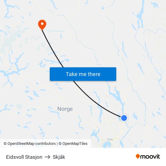 Eidsvoll Stasjon to Skjåk map