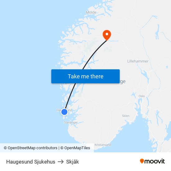 Haugesund Sjukehus to Skjåk map