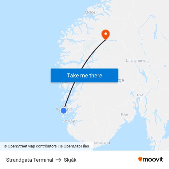 Strandgata Terminal to Skjåk map