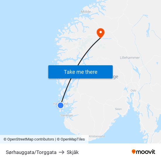 Sørhauggata/Torggata to Skjåk map