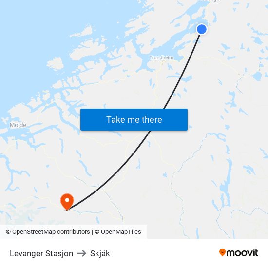 Levanger Stasjon to Skjåk map