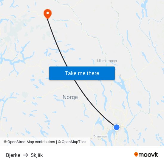 Bjerke to Skjåk map