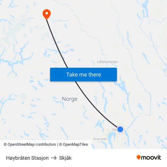 Høybråten Stasjon to Skjåk map