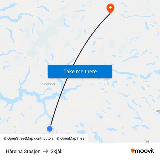 Håreina Stasjon to Skjåk map