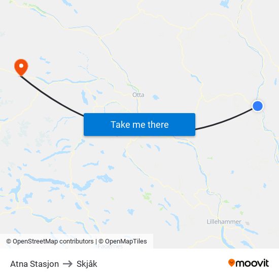 Atna Stasjon to Skjåk map