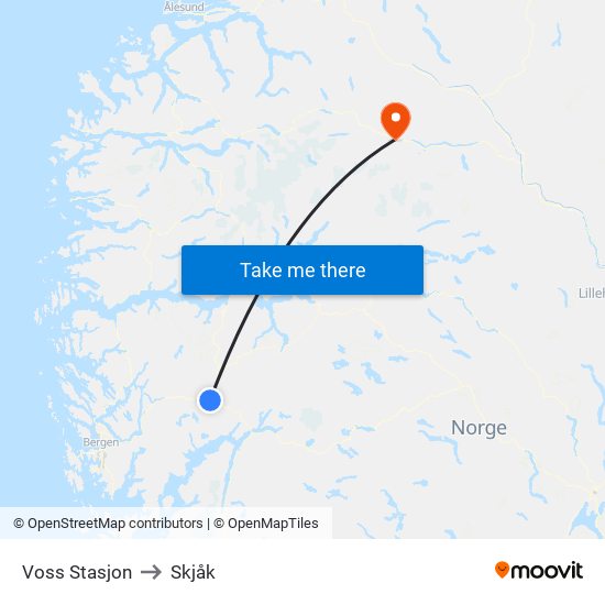 Voss Stasjon to Skjåk map