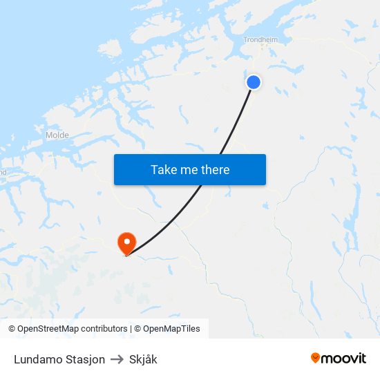 Lundamo Stasjon to Skjåk map