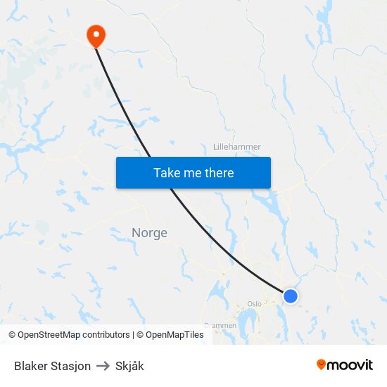 Blaker Stasjon to Skjåk map