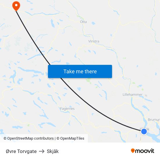Øvre Torvgate to Skjåk map