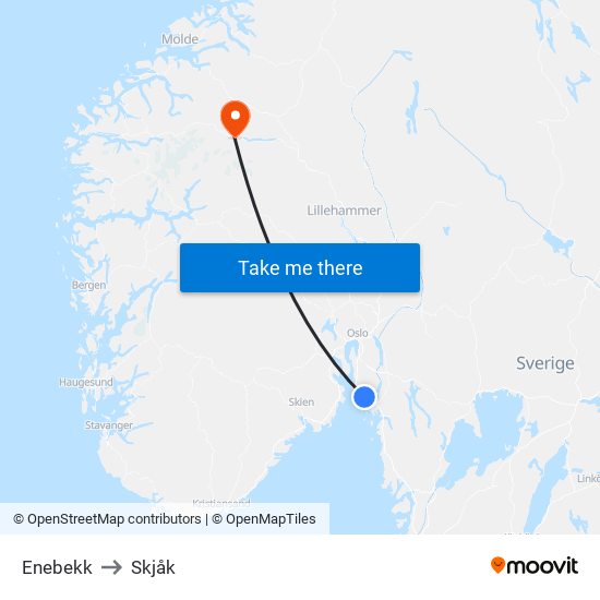 Enebekk to Skjåk map