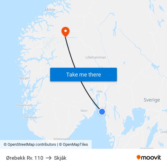 Ørebekk Rv. 110 to Skjåk map