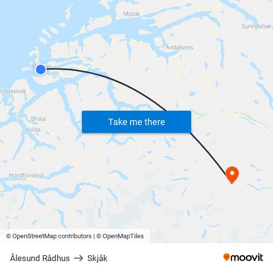 Ålesund Rådhus to Skjåk map