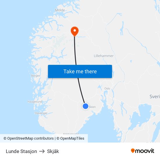 Lunde Stasjon to Skjåk map