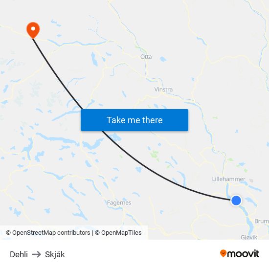 Dehli to Skjåk map