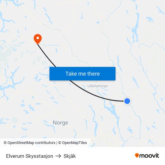 Elverum Skysstasjon to Skjåk map