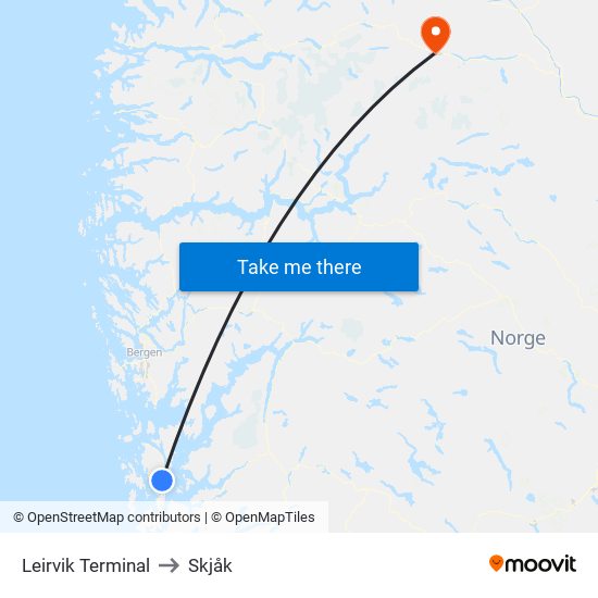 Leirvik Terminal to Skjåk map