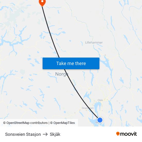 Sonsveien Stasjon to Skjåk map