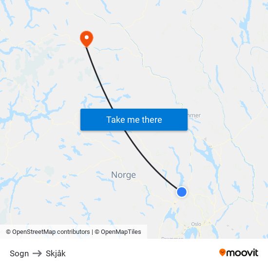 Sogn to Skjåk map