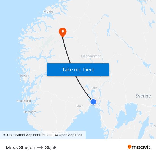 Moss Stasjon to Skjåk map