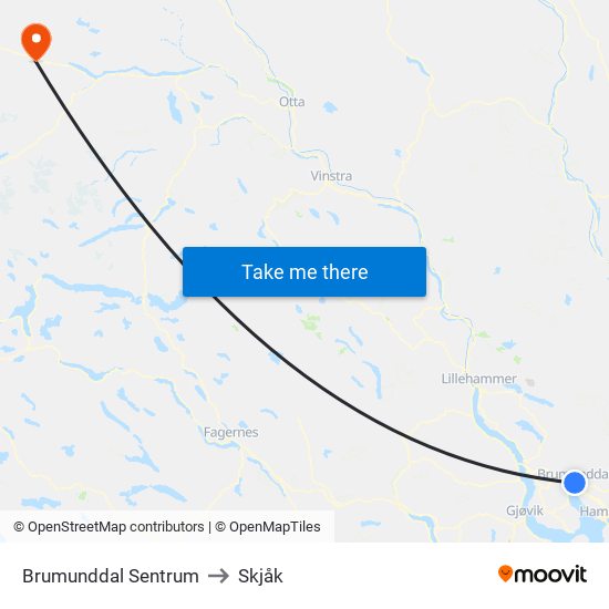 Brumunddal Sentrum to Skjåk map