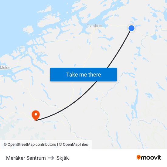 Meråker Sentrum to Skjåk map