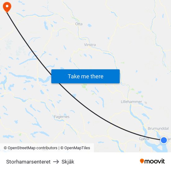 Storhamarsenteret to Skjåk map