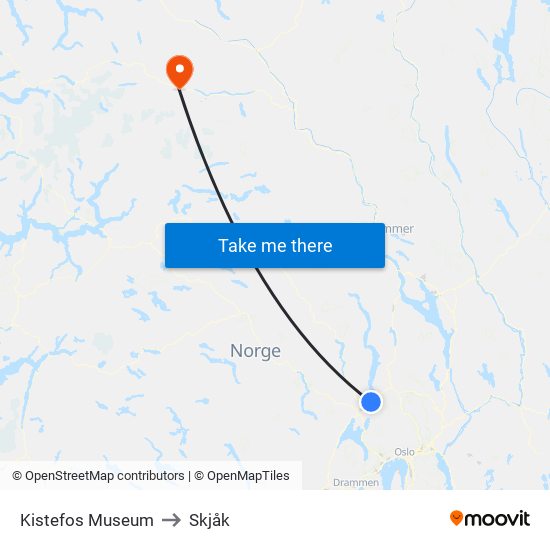 Kistefos Museum to Skjåk map
