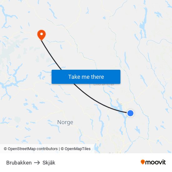 Brubakken to Skjåk map