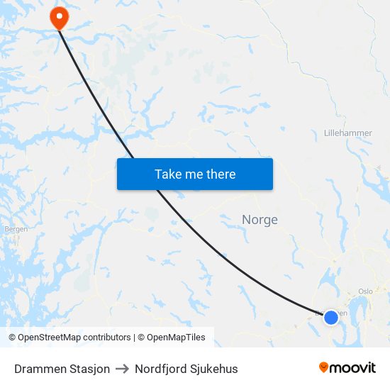 Drammen Stasjon to Nordfjord Sjukehus map