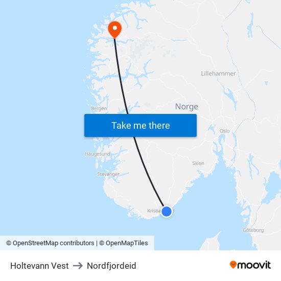 Holtevann Vest to Nordfjordeid map