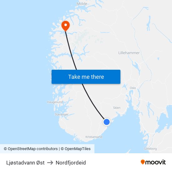 Ljøstadvann Øst to Nordfjordeid map