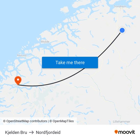 Kjelden Bru to Nordfjordeid map