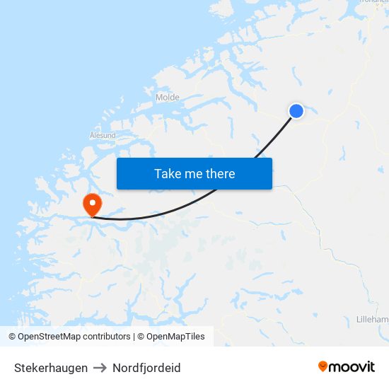 Stekerhaugen to Nordfjordeid map