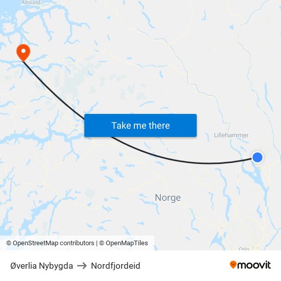 Øverlia Nybygda to Nordfjordeid map