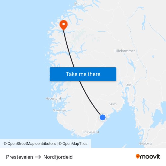 Presteveien to Nordfjordeid map